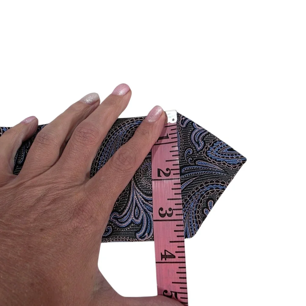 JZ Richards Mens Necktie Gray‎ Pink Blue Silk Paisley Handmade Embroidered USA